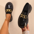 Women's Retro Round-Toe Chunky Heel Patent Leather Loafers | Slip-On Block Heel Shoes