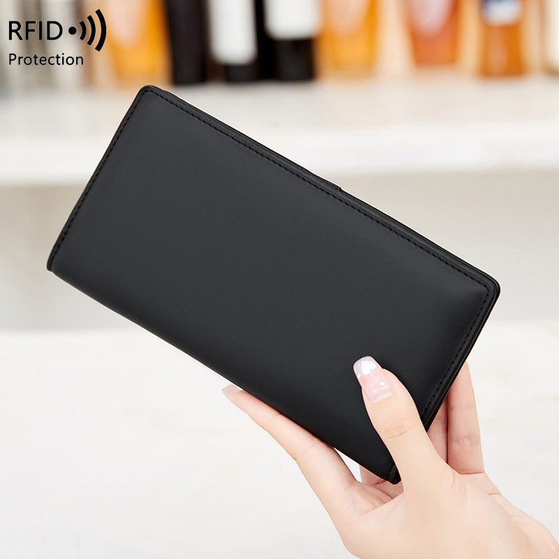 RFID Anti-Theft Wallet PU Leather Zipper Bifold with Multiple Card Slots