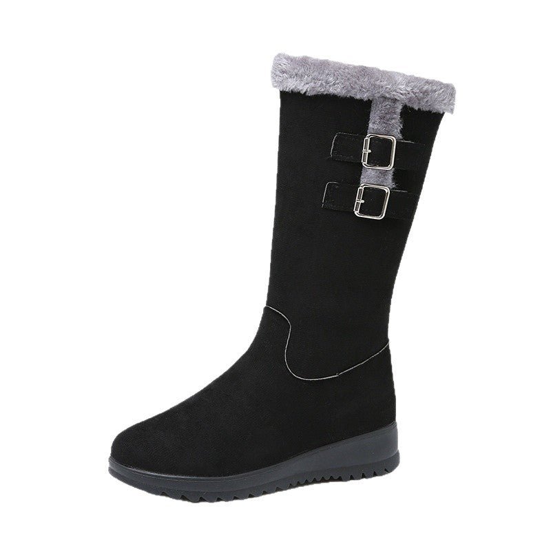 Women's Mid-Calf Fleece-Lined Suede Snow Boots | Warm Winter Boots with Side Zipper