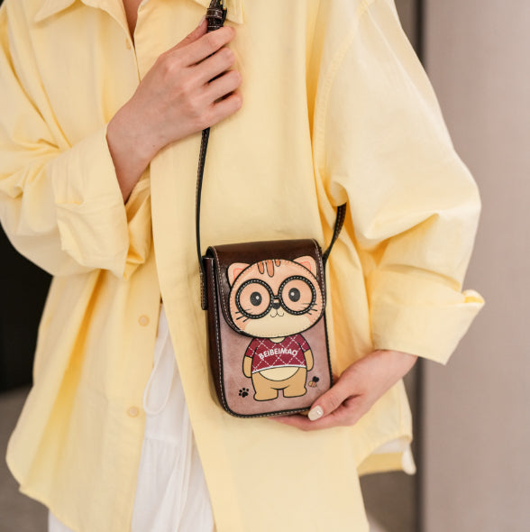 Women's Cartoon Crossbody Phone Bag - Western Style Color Block Design