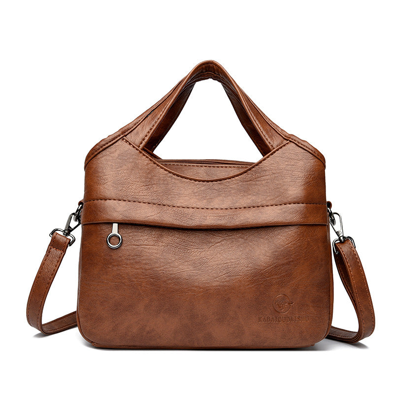 Women's Retro Patchwork PU Leather Tote Bag – Multi-Compartment Shoulder Bag with Triple Straps