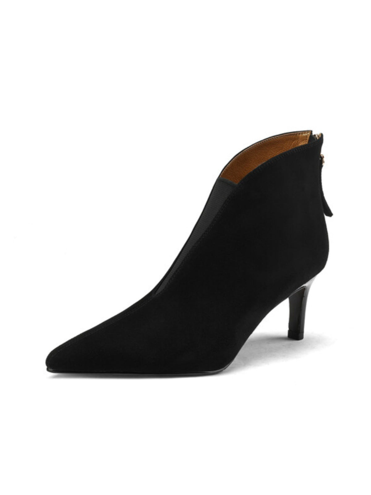 Women's Stiletto Heel Elastic Ankle Boots - Round Toe Back Zipper Suede Boots
