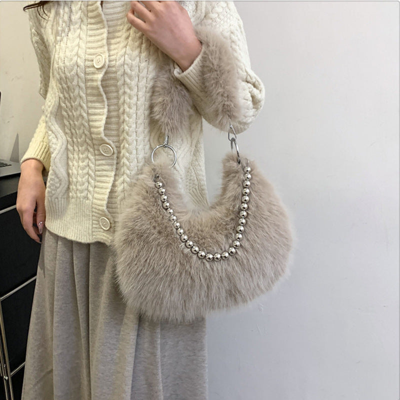 Furry Crossbody Bag for Women - Plush Shoulder Bag with Adjustable Strap