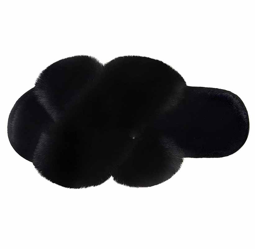 Women's Fluffy Faux Fur Cross Slides | Cozy Indoor Suede Slippers