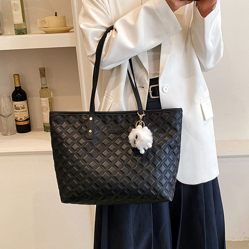 Diamond-Check Commuter Shoulder Bag - Women's PU Leather Crossbody Bag
