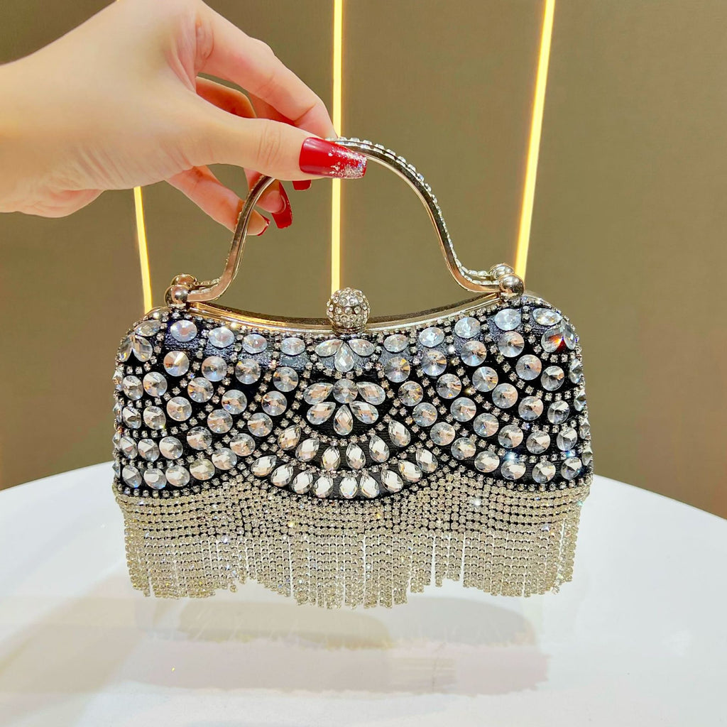Diamond Tassel Evening Clutch Bag - Crystal Embellished Handbag for Women | Formal Party Purse