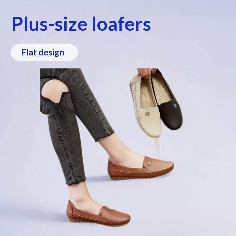 Women's Comfortable Flat Dress Shoes – Round Toe Slip-On PU Leather | Black Camel Pink Off-White