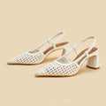 Women's White Woven Mesh Pointed-Toe High Heel Sandals - Elegant Casual Footwear