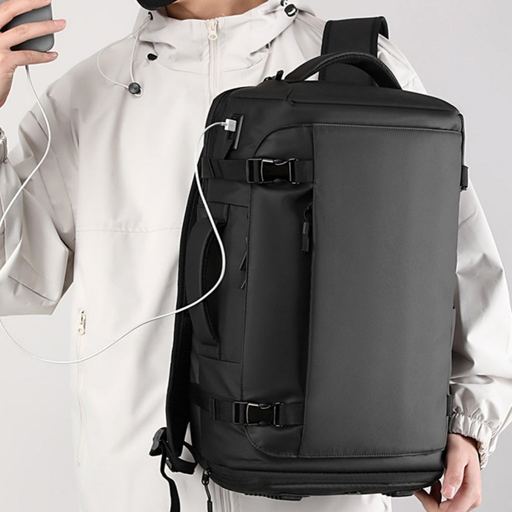 Men's Box-Style Outdoor Nylon Backpack | Business Travel Bag with Air-Cushioned Straps