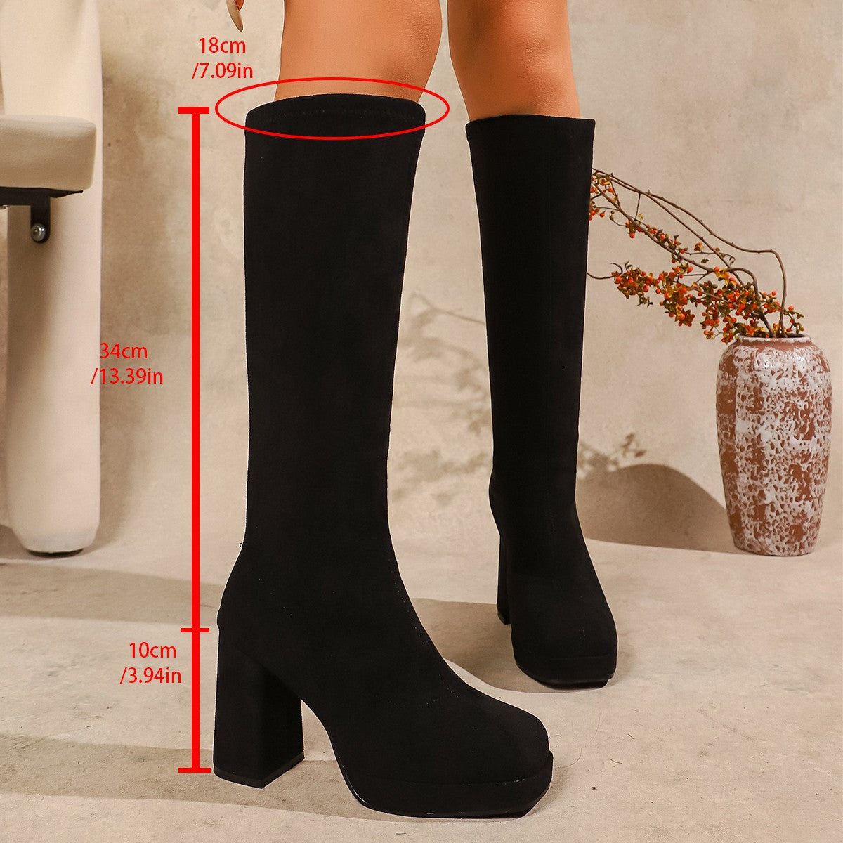 Women's Chunky Heel Over-the-Knee Boots - Square Toe Suede Winter Boots | Sarah Express