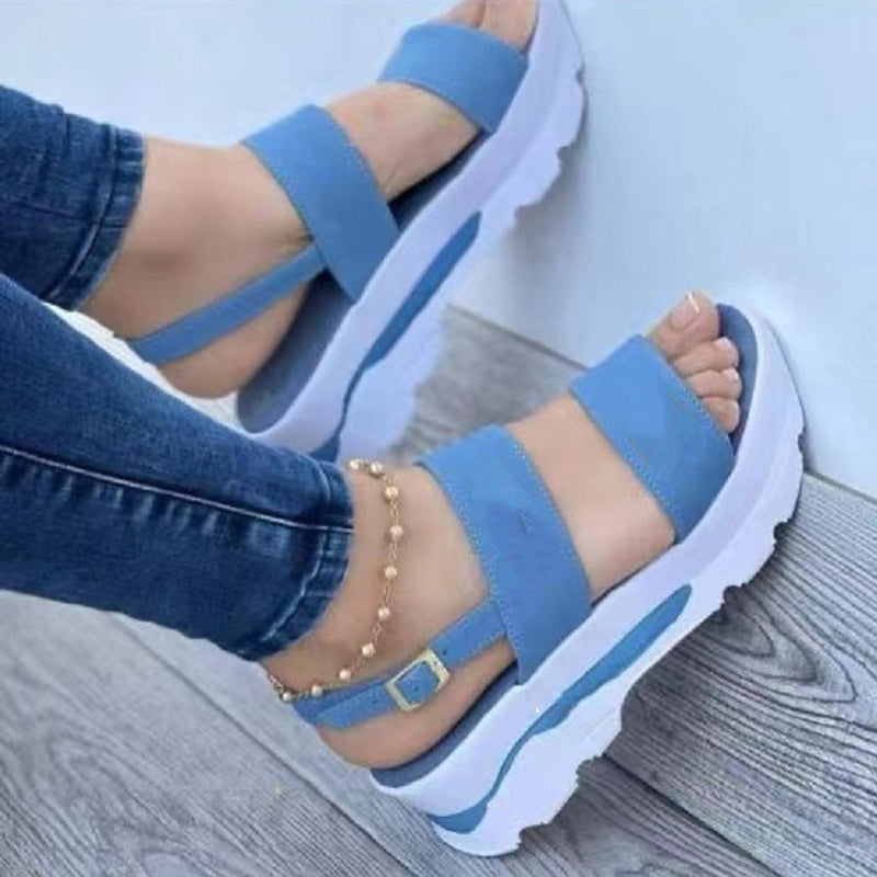 Women's Cutout Platform Sandals | Open-Toe Buckle Platform Heels