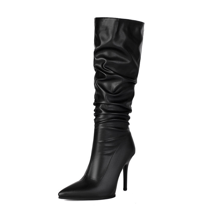 Women's Glossy Patent Leather Over-the-Knee Boots – Chunky Stiletto Heel, Side Zipper, Pointed Toe