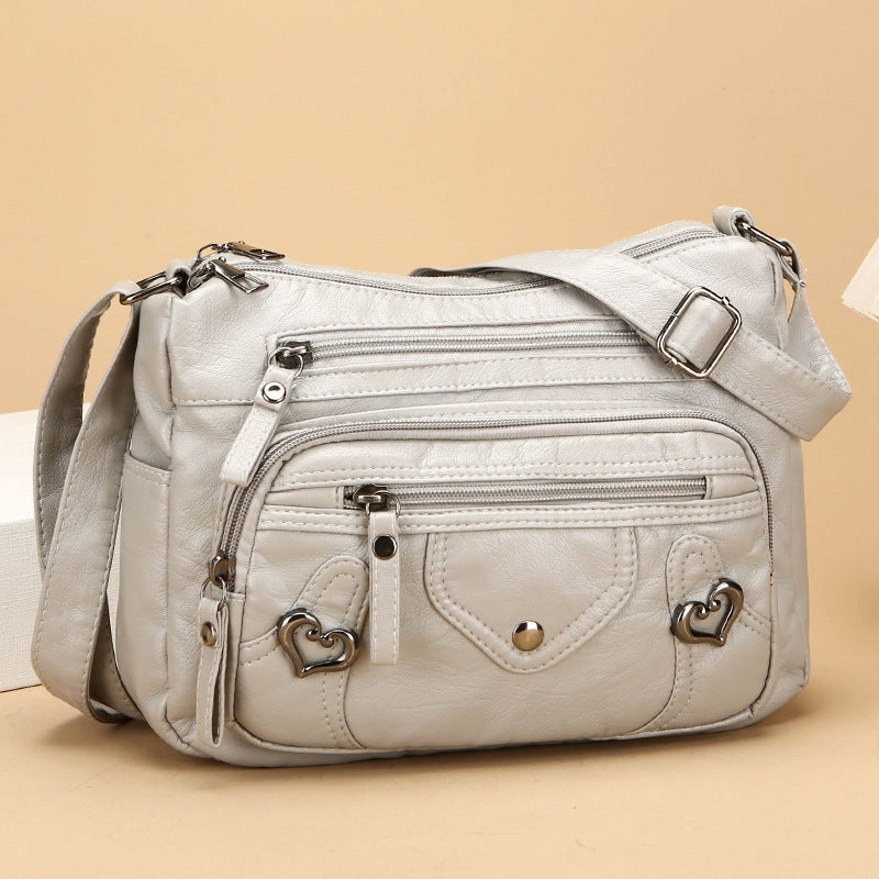 Women's PU Leather Crossbody Bag – Multi-Layer Spacious Shoulder Bag with Phone & Card Pockets