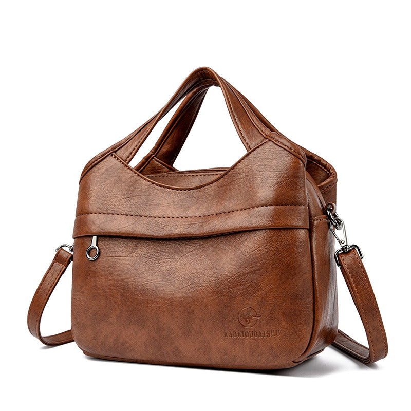 Women's Retro Patchwork PU Leather Tote Bag – Multi-Compartment Shoulder Bag with Triple Straps