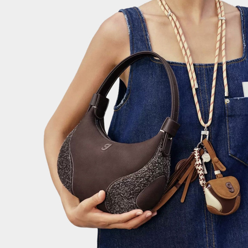 Women's Genuine Leather Crescent Crossbody Bag - Underarm Shoulder Bag with Multiple Compartments