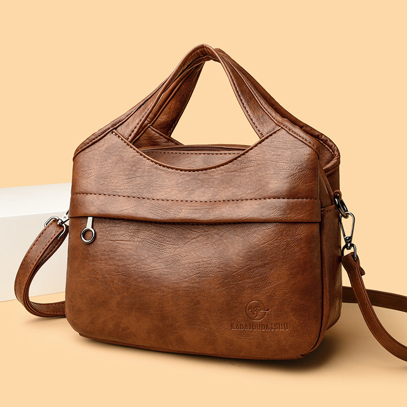 Women's Retro Patchwork PU Leather Tote Bag – Multi-Compartment Shoulder Bag with Triple Straps