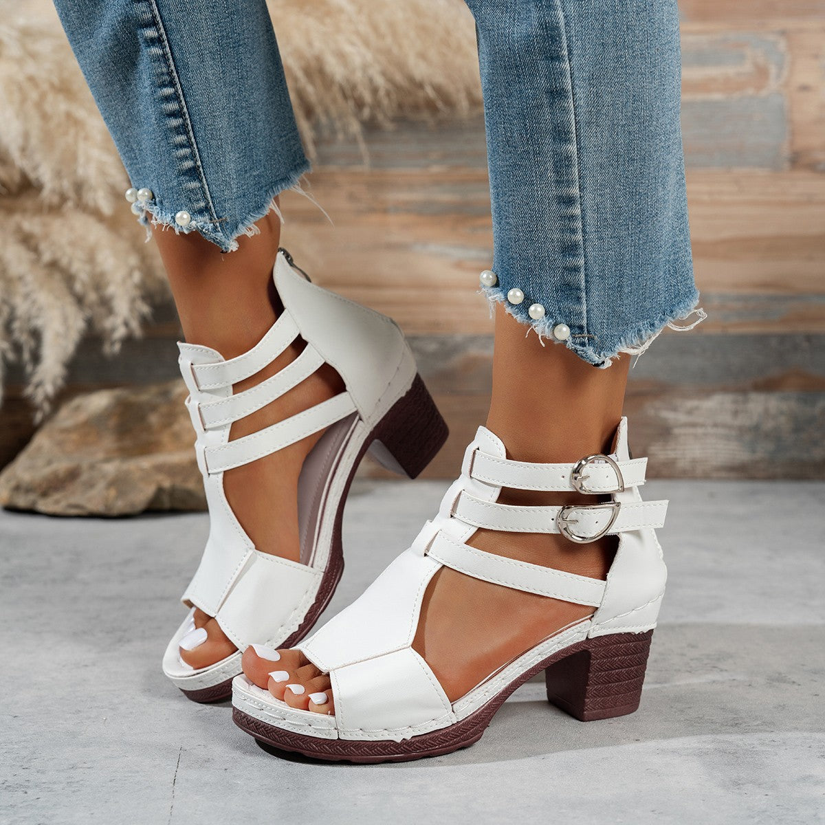 Women's Peep-Toe Wedge High-Heeled Sandals — Casual Stylish PU Wedge Heels