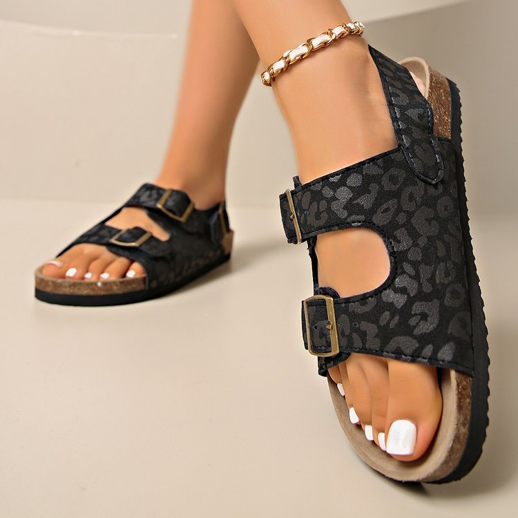Women's Buckle Strap Flip-Flop Sandals - Soft Sole Comfort Slides