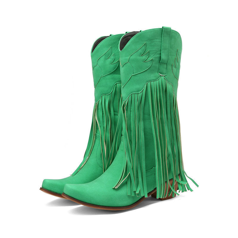 Women's Retro Mid-Calf Chunky Heel Round-Toe Boots | Slip-On Synthetic PU Winter Boots