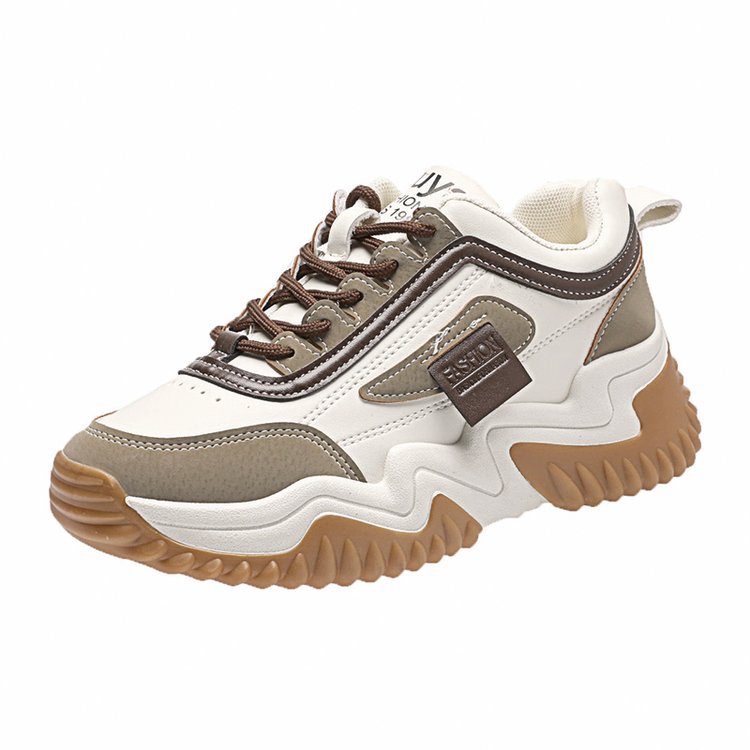 Women's Contrast-Color Lace Sneakers | Synthetic Leather Low-Cut Sport Shoes