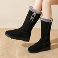 Women's Mid-Calf Fleece-Lined Suede Snow Boots | Warm Winter Boots with Side Zipper