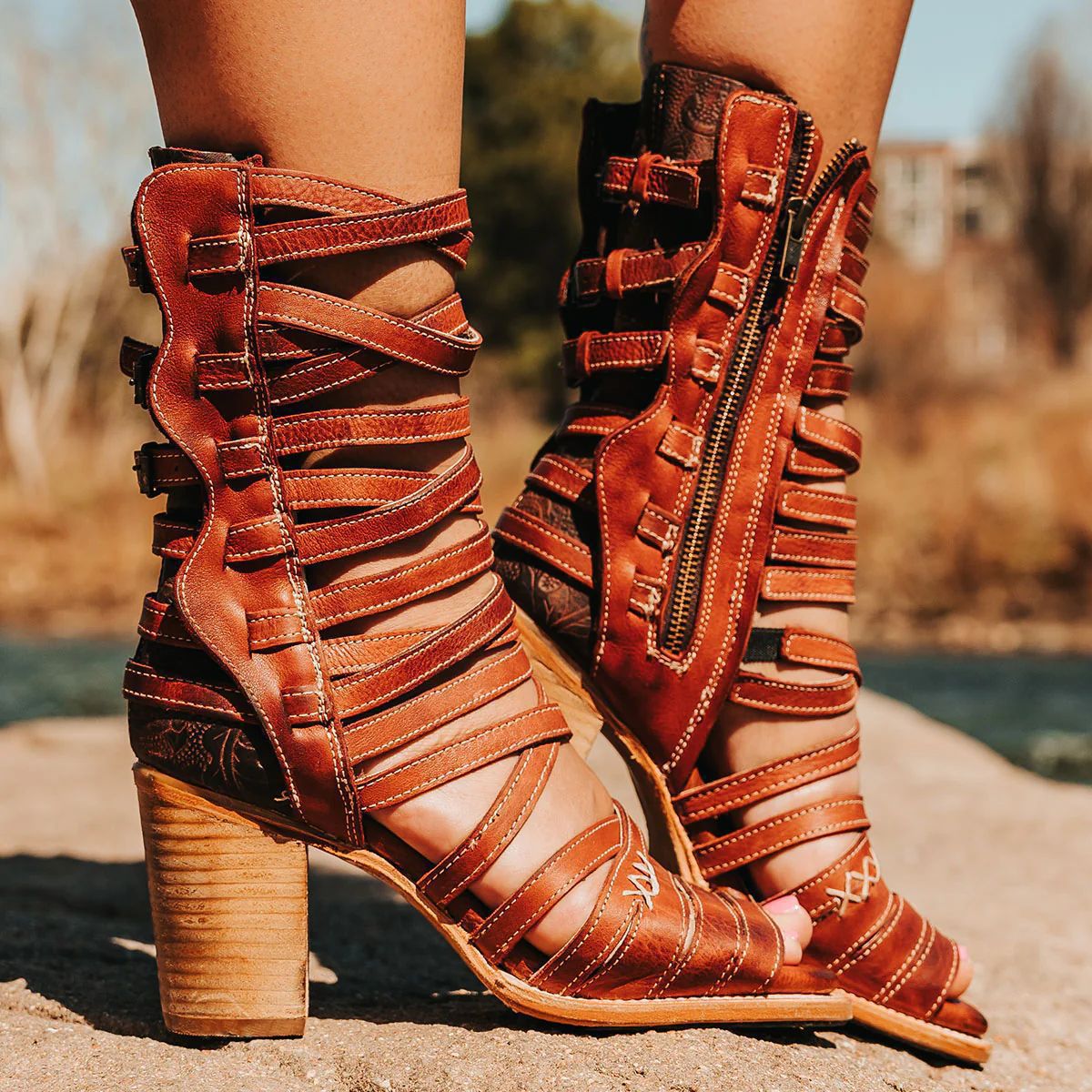 Women's Retro Stiletto Strap Cutout Sandals | High Heel Buckle Ankle Strap PU Leather