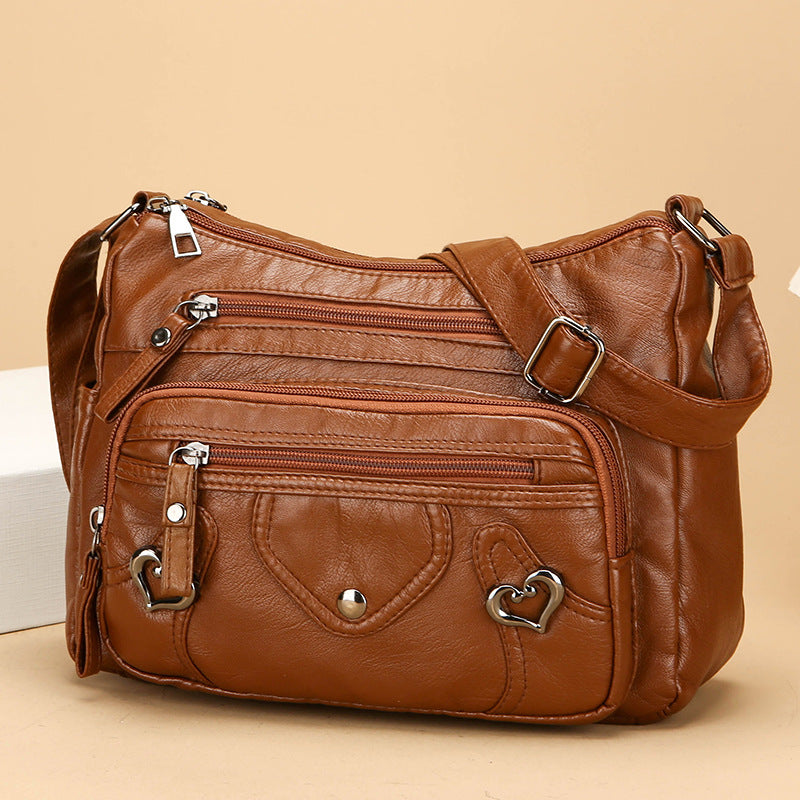 Women's PU Leather Crossbody Bag – Multi-Layer Spacious Shoulder Bag with Phone & Card Pockets