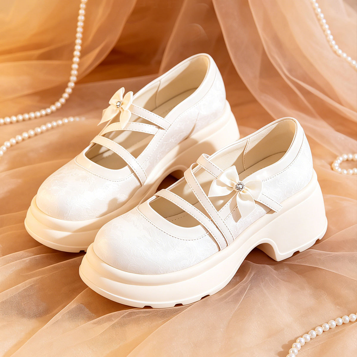 Women's Bow Platform Mary Jane Shoes | Chunky Sole Satin Pumps