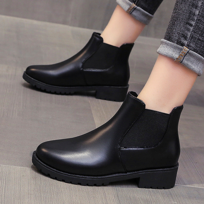 Women's Red Dr. Martens-Style Chunky Heel Ankle Boots – Round Toe, Lace-Up, Sizes 35–41