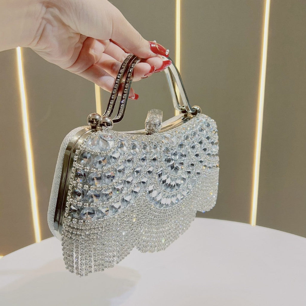 Diamond Tassel Evening Clutch Bag - Crystal Embellished Handbag for Women | Formal Party Purse