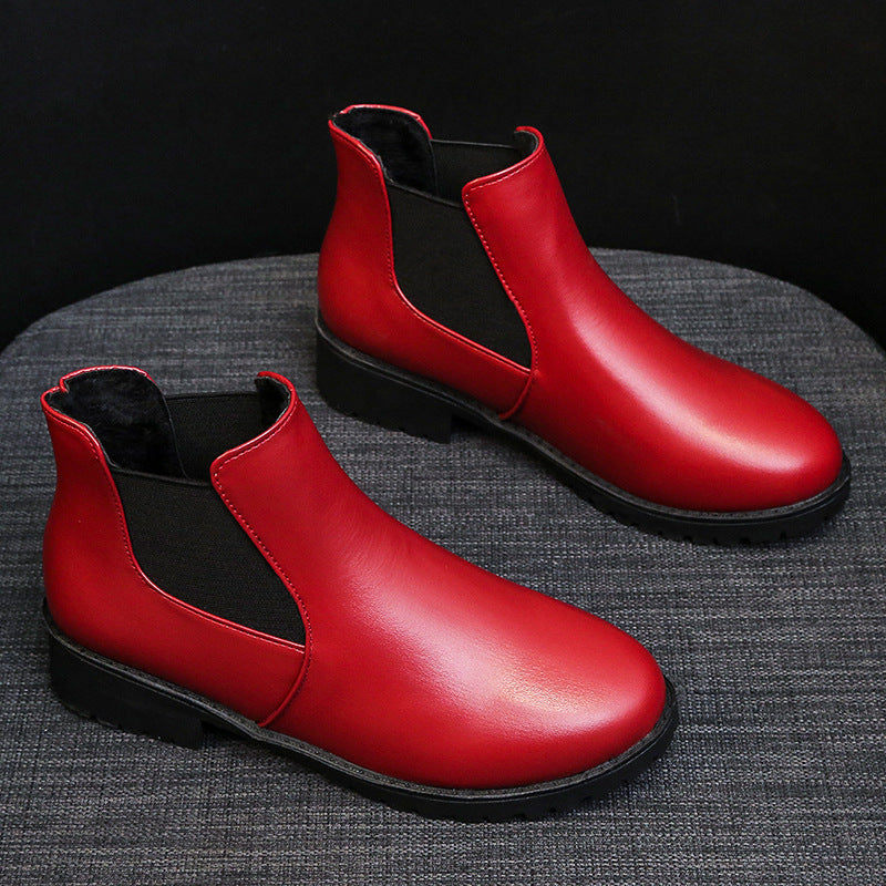 Women's Red Dr. Martens-Style Chunky Heel Ankle Boots – Round Toe, Lace-Up, Sizes 35–41