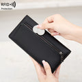 RFID Anti-Theft Wallet PU Leather Zipper Bifold with Multiple Card Slots
