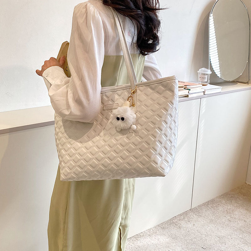 Diamond-Check Commuter Shoulder Bag - Women's PU Leather Crossbody Bag