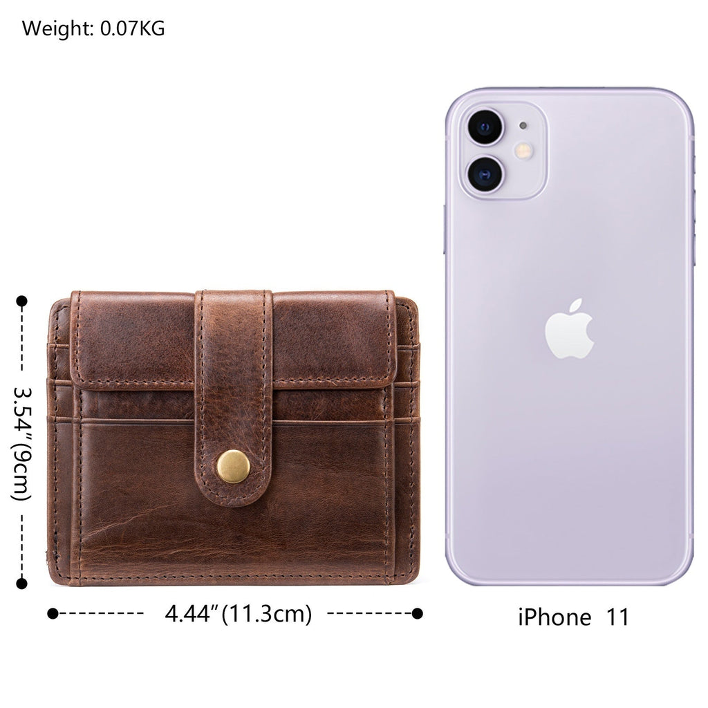 Men's Minimalist Genuine Leather Coin & Transit Card Holder Wallet