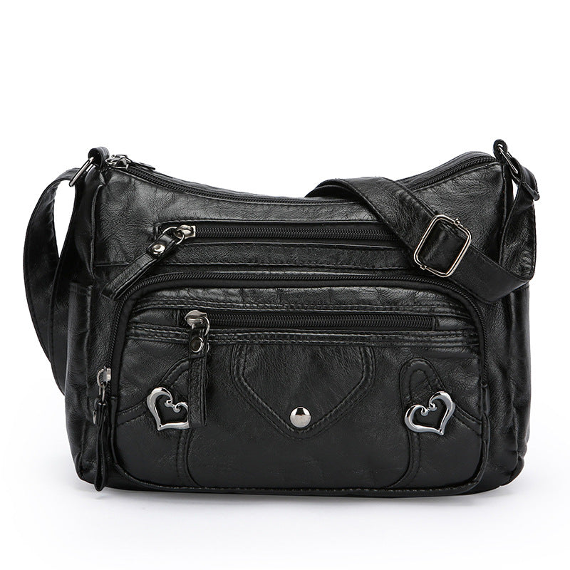 Women's PU Leather Crossbody Bag – Multi-Layer Spacious Shoulder Bag with Phone & Card Pockets