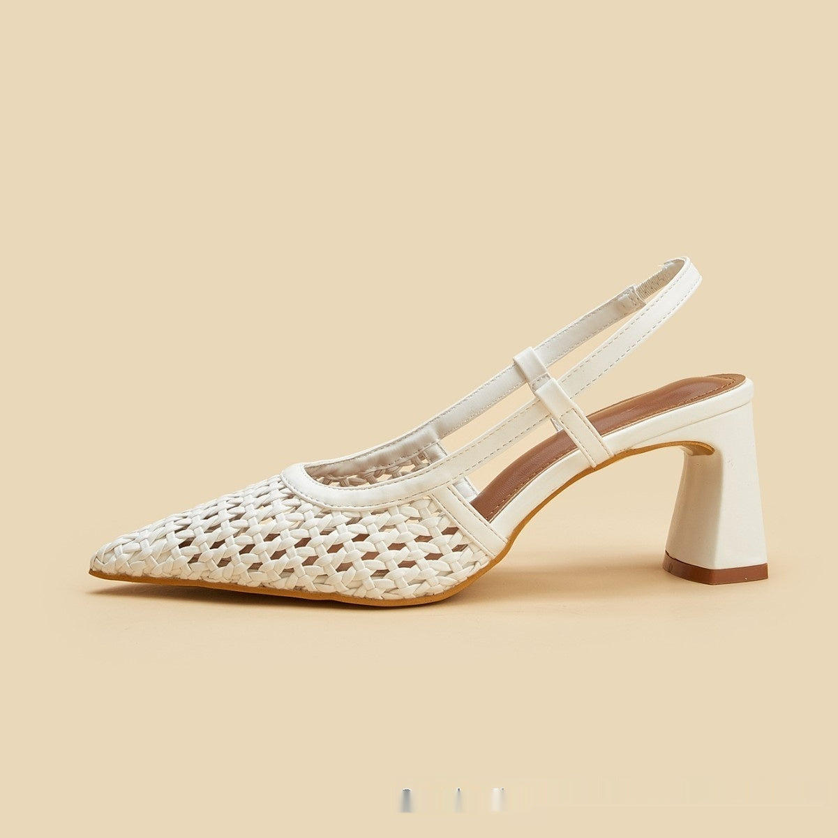 Women's White Woven Mesh Pointed-Toe High Heel Sandals - Elegant Casual Footwear