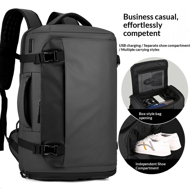 Men's Box-Style Outdoor Nylon Backpack | Business Travel Bag with Air-Cushioned Straps