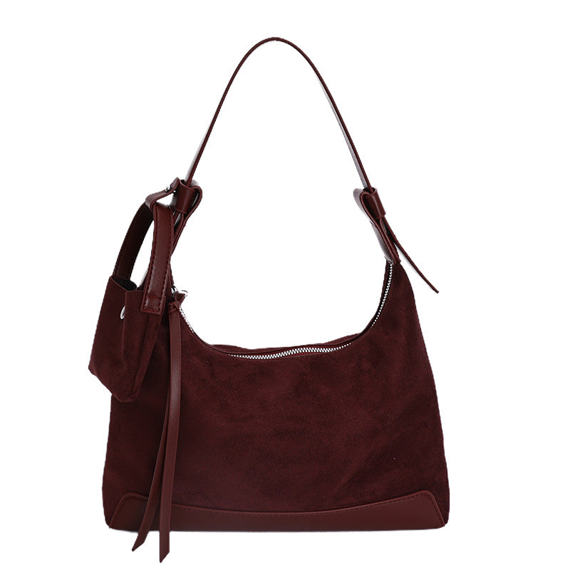 Retro Suede Dumpling Crossbody Shoulder Bag – Versatile Casual Handbag for Women | Coffee, Khaki, Black, Red, Brown