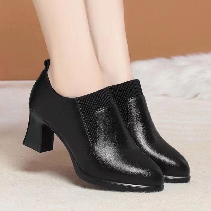 Women's Open-Toe Woven Stiletto Heels – Microfiber Leather Low Heel Shoes