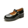 Women's Retro Japanese-Style Buckle Strap Chunky Heel Leather Shoes | Low-Cut Round Toe Pumps