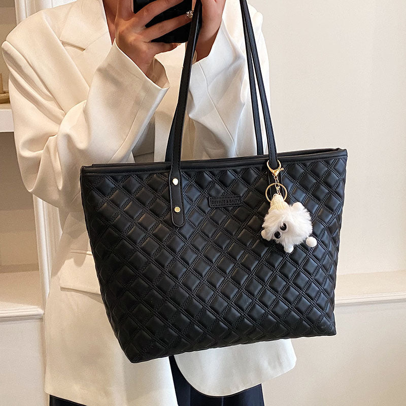 Diamond-Check Commuter Shoulder Bag - Women's PU Leather Crossbody Bag