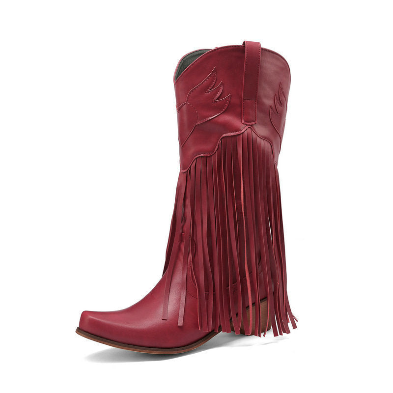 Women's Retro Mid-Calf Chunky Heel Round-Toe Boots | Slip-On Synthetic PU Winter Boots