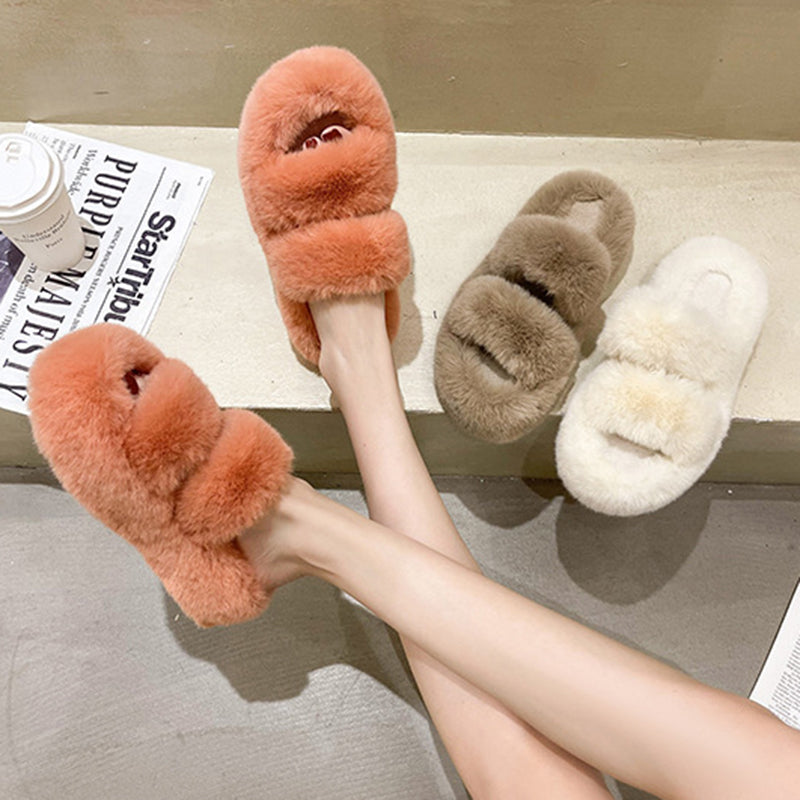 Women's Fuzzy House Slippers | Faux Fur Fluffy Bedroom Slides