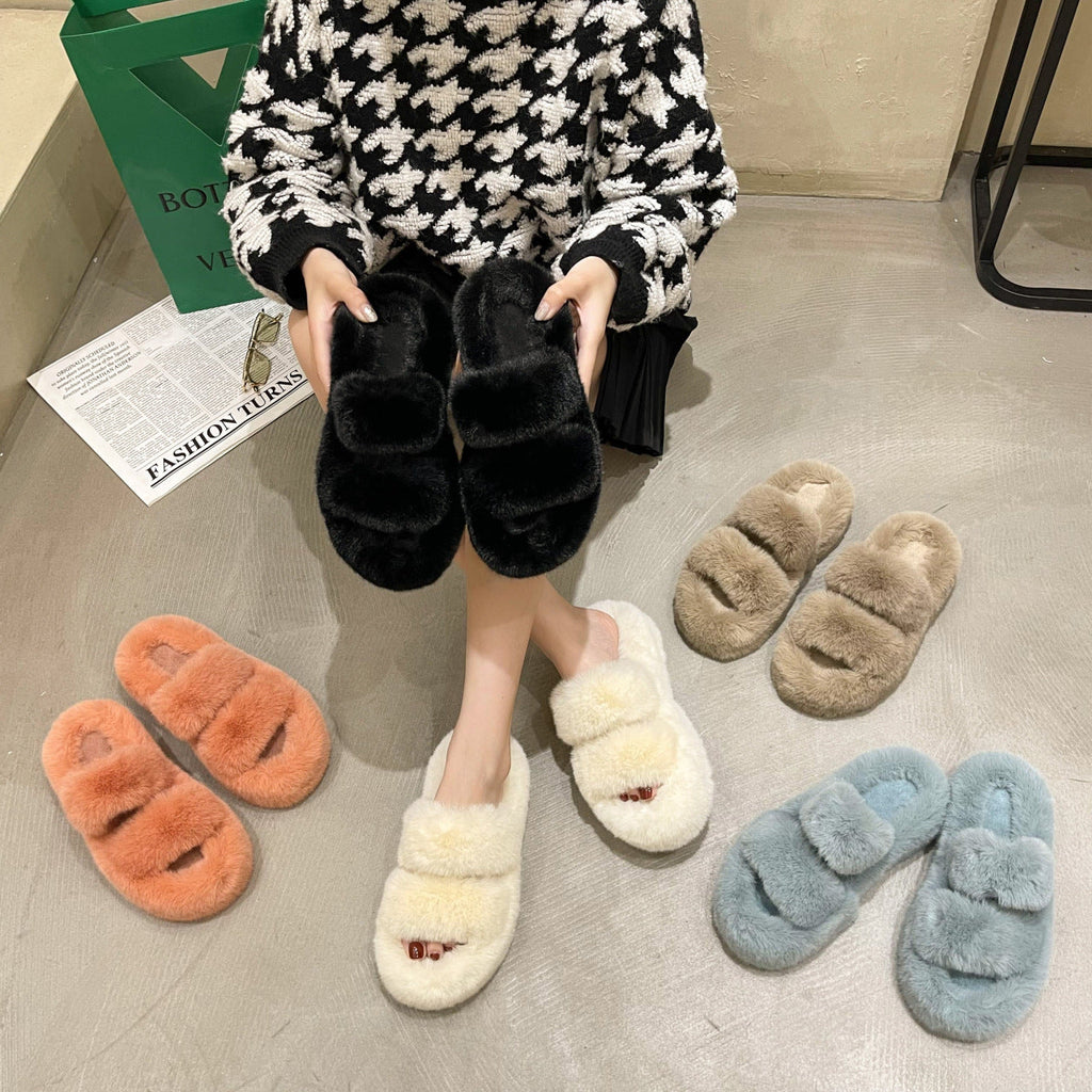 Women's Fuzzy House Slippers | Faux Fur Fluffy Bedroom Slides