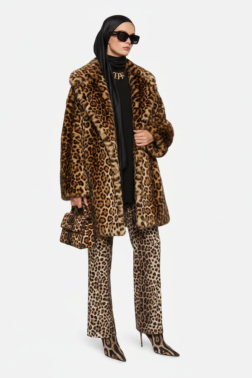 Women's Leopard Print Knee-High Stretch Boots – Pointed Toe High Heel, Ultra-Long Satin Upper