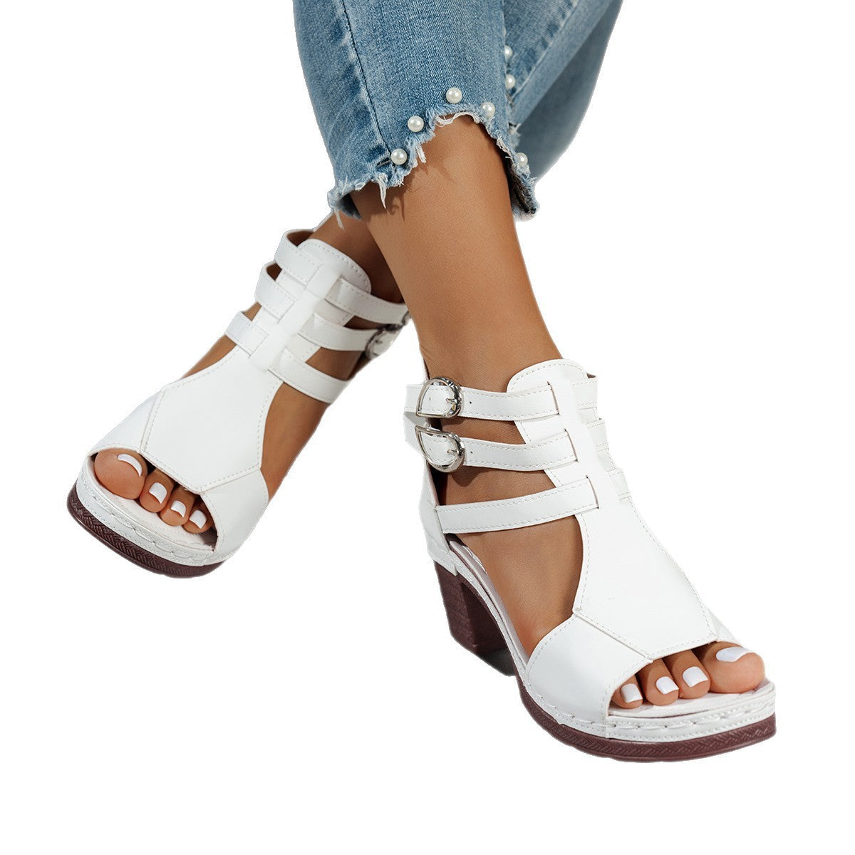 Women's Peep-Toe Wedge High-Heeled Sandals — Casual Stylish PU Wedge Heels