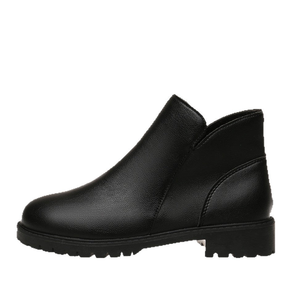 Women's Casual British-Style Low-Cut Ankle Boots – Chunky Heel Side Zipper