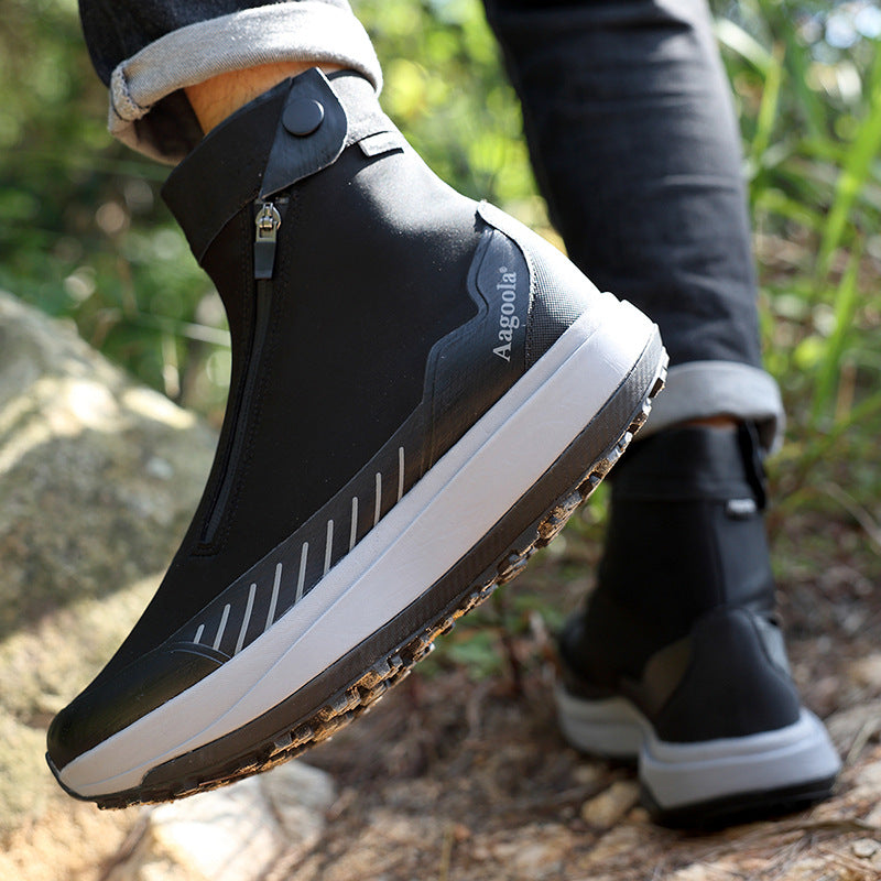 Men's High-Top Hiking Boots - Waterproof Non-Slip Mountaineering Boots with Shock Absorption