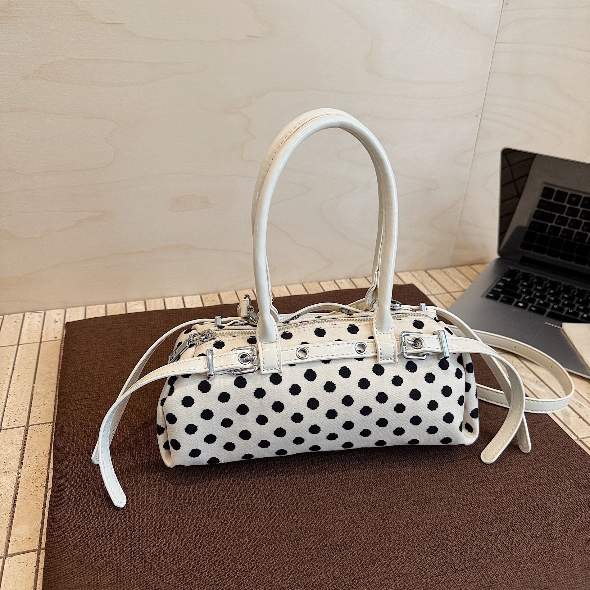 Women's Polka-Dot Tote Bag – PU Leather Pillow Bag with Multiple Compartments
