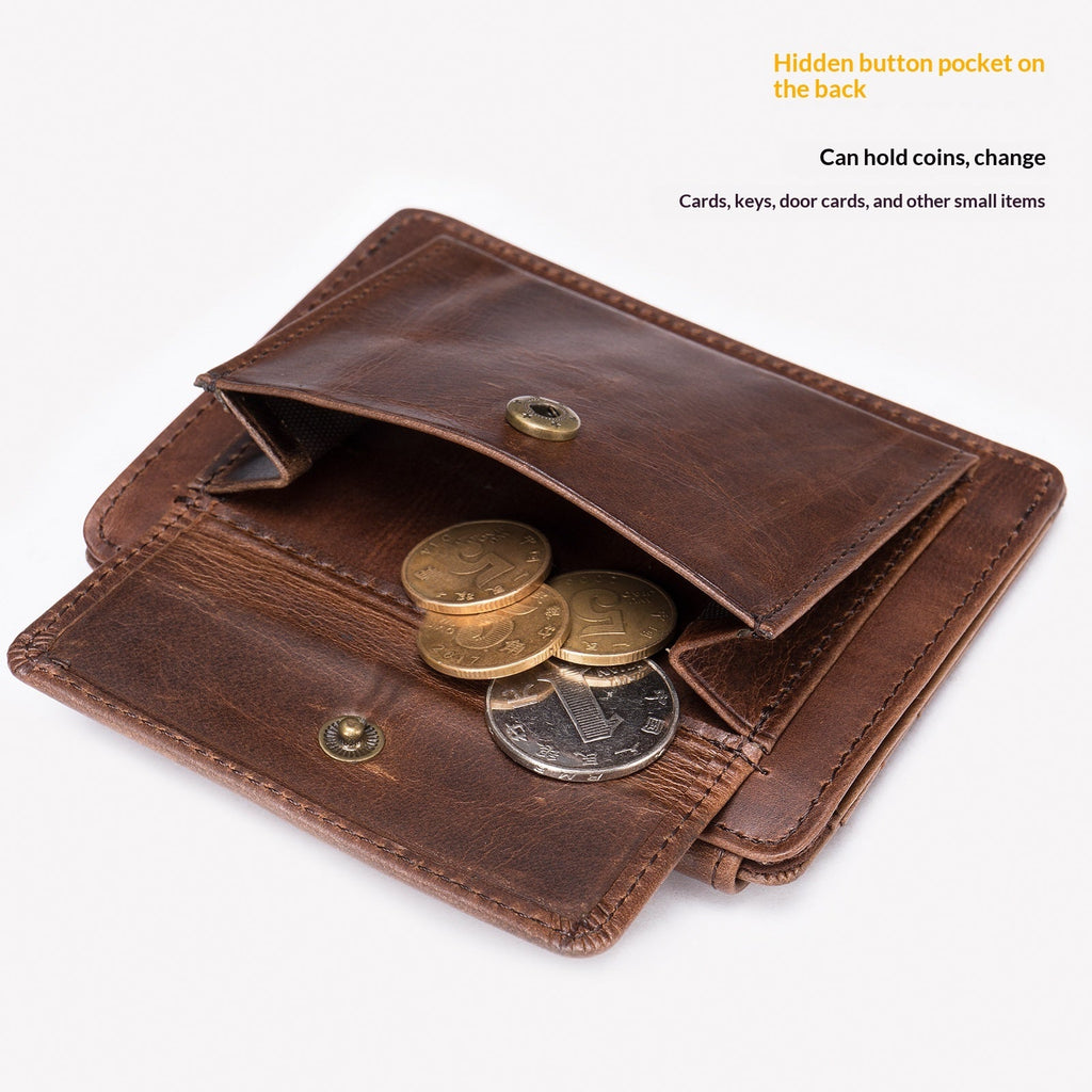 Men's Minimalist Genuine Leather Coin & Transit Card Holder Wallet